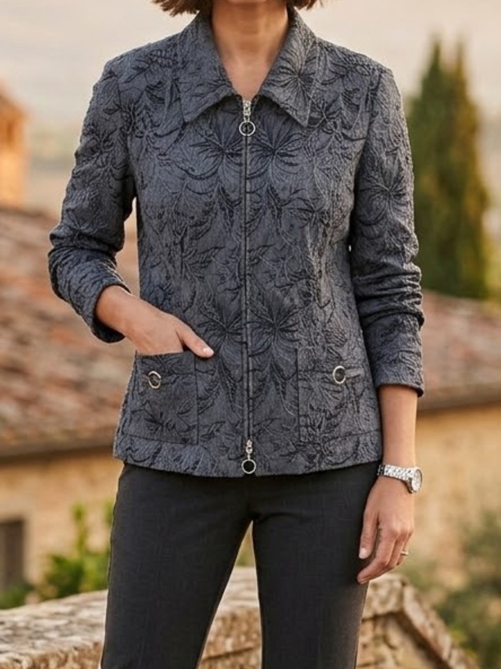 Tribal Textured Floral Jacquard Jacket/Blazer